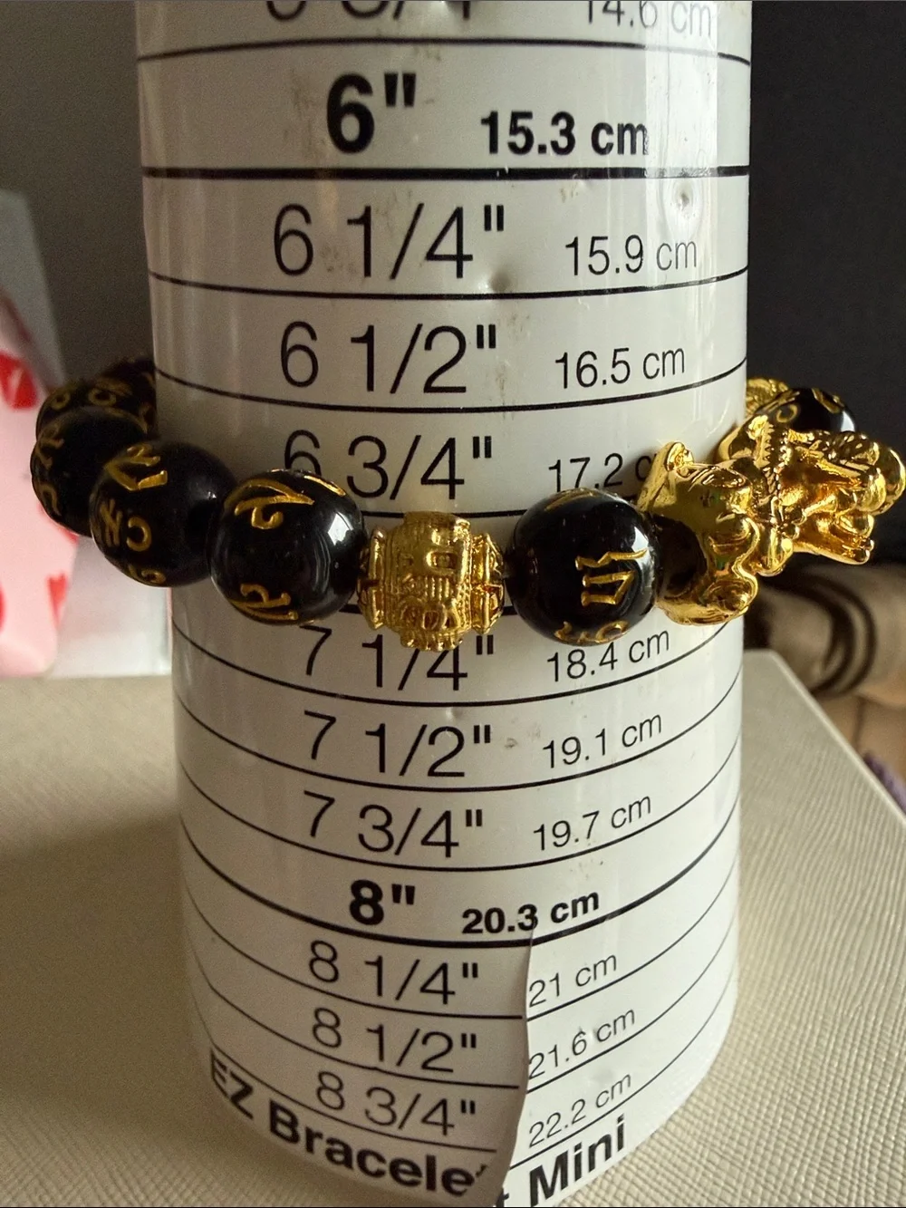 Black & Gold Feng Shui Pixiu Bracelet Lucky Wealth Charm Beaded Stretch Bracelet